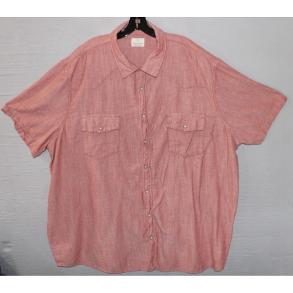 Mutual Weave Men's 4XLT Short Sleeve Button Up Pink Coral Shirt 100% Cotton